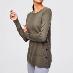 Loft Plus Olive Green Side Button Crewneck Sweater